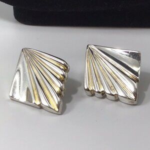 Sterling Silver Two Tone Earrings Vintage Pierced 1.5” X 1.25” 23g